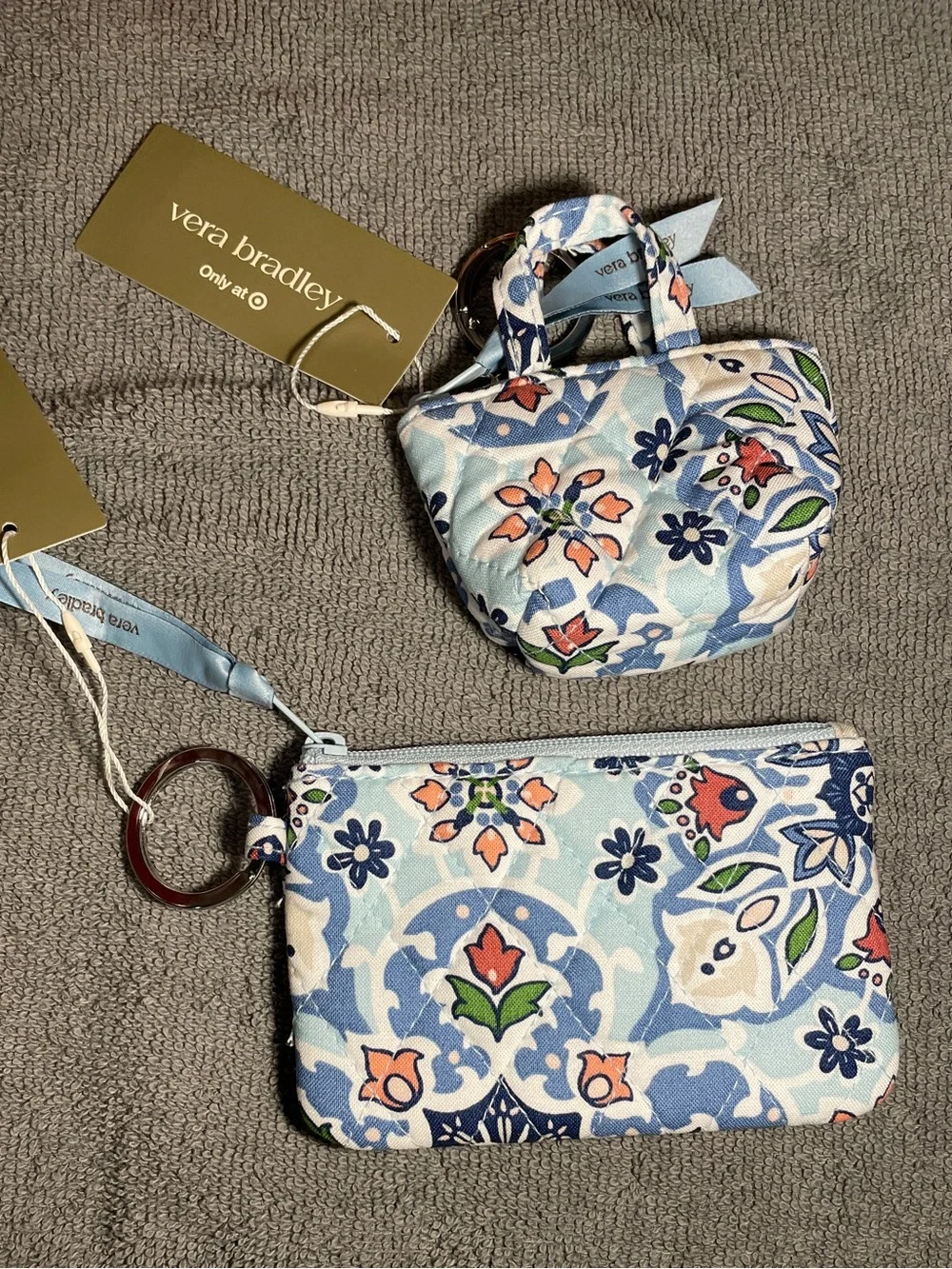 Lot of 2 Vera Bradley accessories, mini tote bag charm & zip ID case